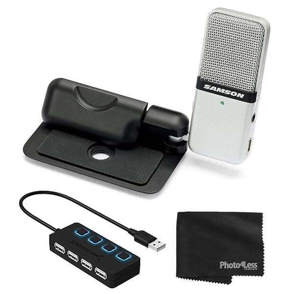 Samson Go Mic Portable USB Condenser Microphone Bundle for Podcasting & Field Recording - Includes USB Hub & Cleaning Cloth