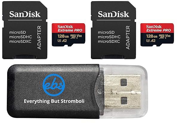 SanDisk 128GB Micro SDXC Extreme Pro (2-Pack) for GoPro Hero 7 - UHS-1 U3 A2 Bundle with Card Reader