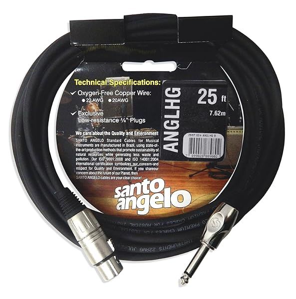 "Santo Angelo 25ft ANGL HG Straight 1/4" Plug to XLR Female Microphone Cable - High-Quality Audio Connection"