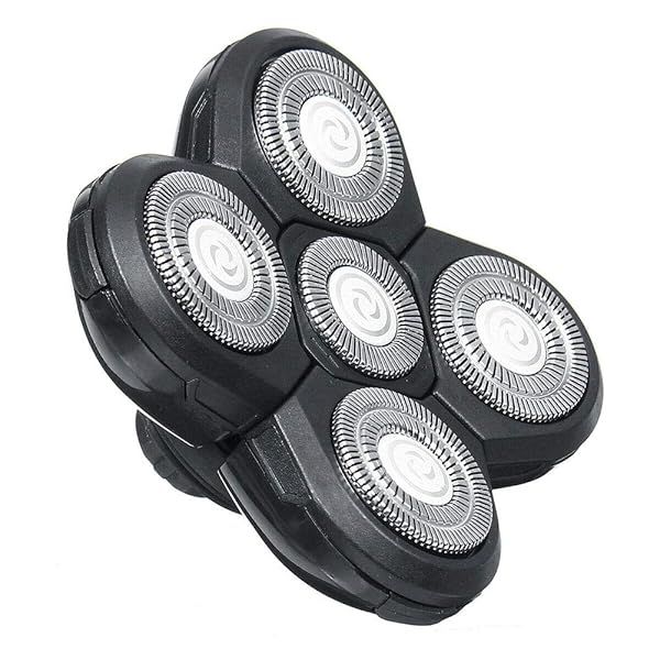 5-Head Electric Razor Blade Replacement - Easy Install Shaver Heads for Beard & Face (Black)