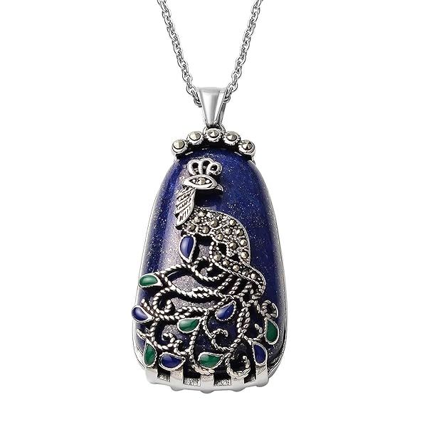 "Shop LC Blue Lapis Lazuli Peacock Necklace - Stunning 20" Pendant Jewelry for Women | Perfect Christmas Gift!"