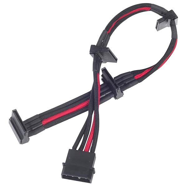 Silverstone Tek 4 Pin to 4 SATA Power Supply Cable Extension (PP07-BTSBR) - High-Quality Sleeved Connector