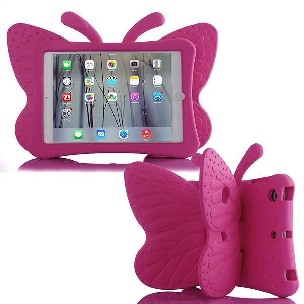 Simicoo EVA Butterfly Case for iPad 9, 8, 7, 10.2 & Air3 - Shockproof, Kids-Friendly, Heavy Duty Stand Case (Rose)
