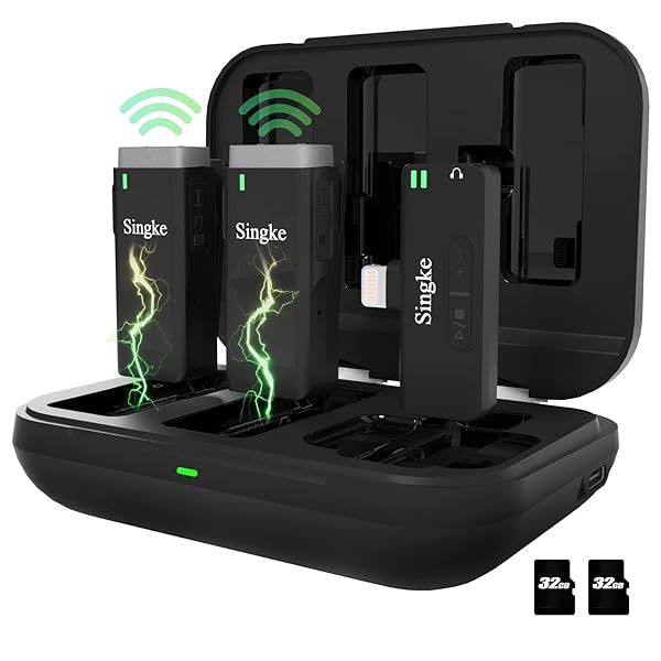 Singke Wireless Dual Lavalier Microphones for iPhone & iPad - 2.4GHz Lapel Mic with Mute & Monitoring for YouTube & Podcast Recording
