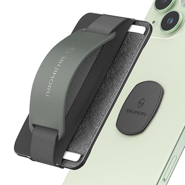 Sinjimoru Detachable Phone Wallet & Card Holder: iPhone Grip & Stand for Wireless Charging - Olive Grey