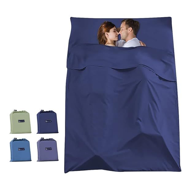 Compact Navy Blue Sleeping Bag Liner - Lightweight Travel Sheet for Camping (45 x 82.6 inches)