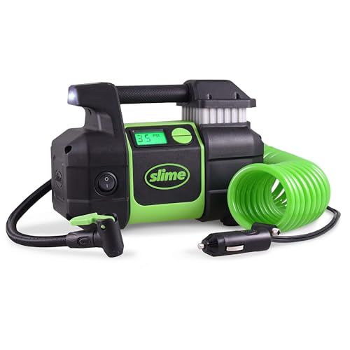 Slime 40063 Tire Inflator: Portable 12V Air Compressor for Cars & SUVs with Auto Shut Off & LED Light