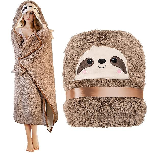Cozy Sloth Wearable Hooded Blanket for Adults - Super Soft Faux Fur Throw for Ultimate Warmth & Comfort