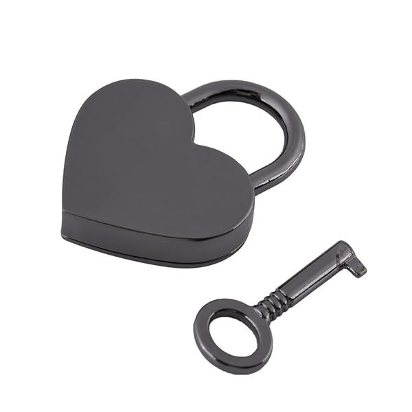 Vintage Black Heart Shaped Padlock with Key for Luggage, Diaries & Jewelry Boxes