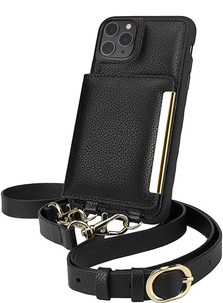 Smartish iPhone 11 Pro Max Crossbody Case for Women - Stylish Black-Gold Purse with Detachable Strap & Card Holder