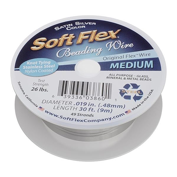 Soft Flex 49 Strand Beading Wire - 0.19mm Medium Nylon Wire, 30ft for Jewelry Making