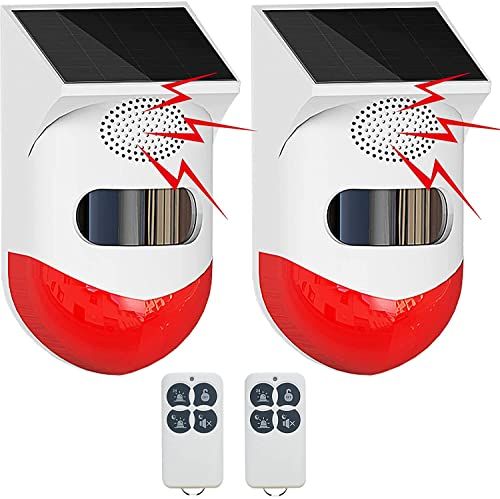 Solar Strobe Alarm Light with Motion Sensor & 129dB Siren - Waterproof Security System for Home, Farm & Yard (2 Pack)