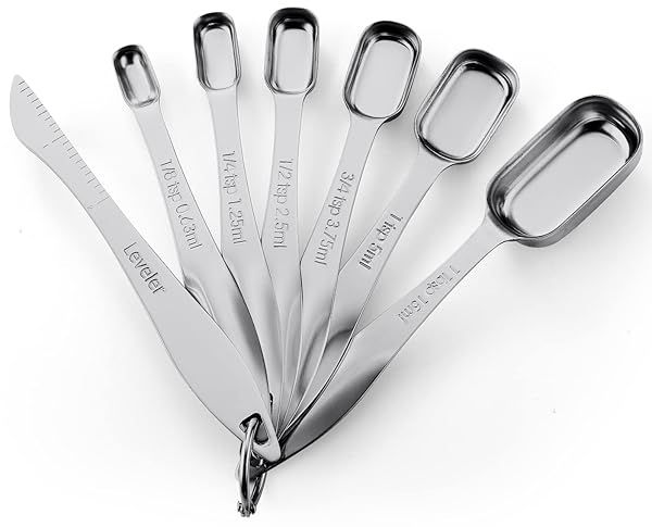 Spring Chef Stainless Steel Measuring Spoons Set of 7 - Perfect for Baking & Cooking with Leveler & Nesting Design