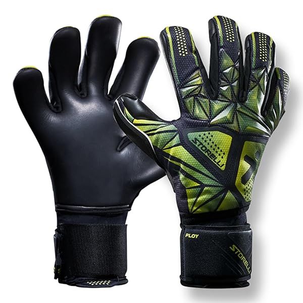 Storelli Silencer Poly Goalkeeper Gloves - Black & Yellow, Size 8 | Enhanced Finger Protection for Soccer Goalies