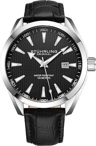 Stuhrling Original Dress Watch for Men Analog Dial with Date Calfskin Leather Band