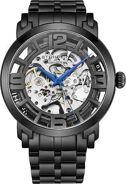 Stuhrling Original Winchester Automatic Men's Watch - Skeleton Mechanical Dress Watch with Black Leather Band