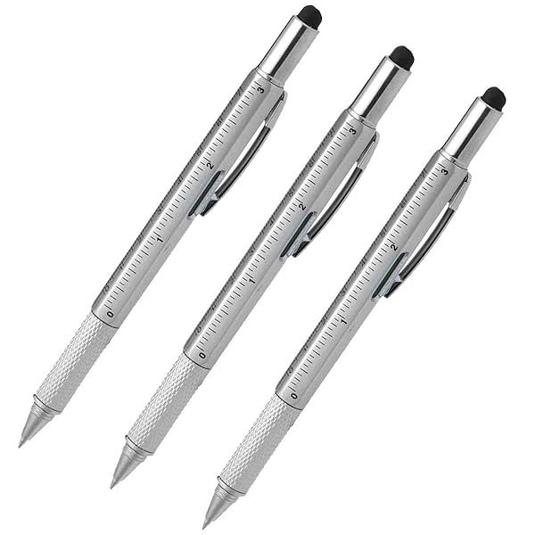 7-in-1 Multi-Tool Stylus Pen Set: Touchscreen, Ballpoint, Ruler & Screwdrivers (3 Pack Silver) - Perfect for Every Task!