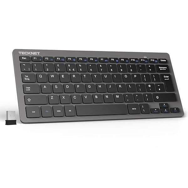 TECKNET 2.4G Wireless Mini Keyboard: Compact, Media Hotkeys, 12-Month Battery, PC & Smart TV Compatible - Grey