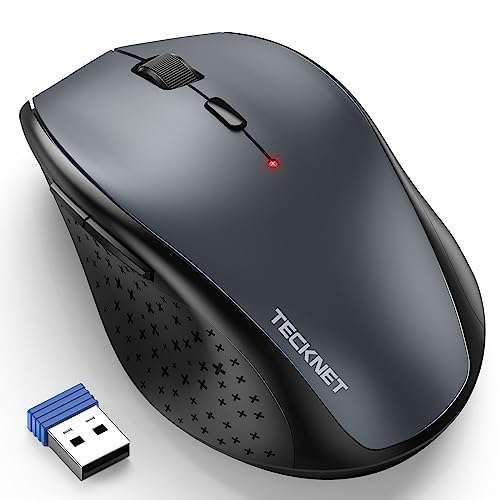 TECKNET Wireless Mouse: 2.4G USB, 4800 DPI, 30-Month Battery, Ergonomic Design for PC, Mac & Chromebook - Grey