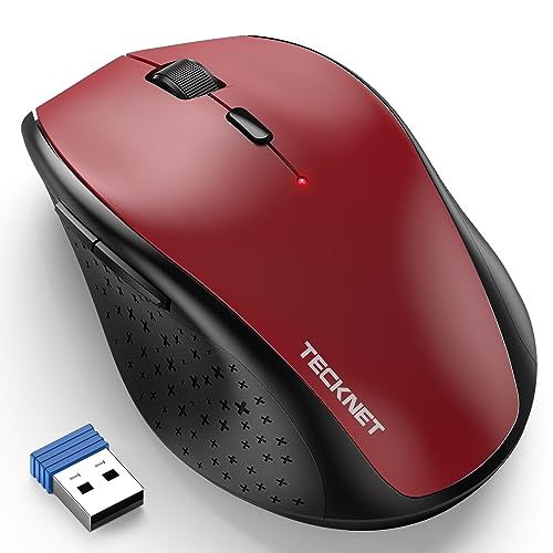 TECKNET Wireless Mouse: 2.4G USB, 4800 DPI, 30-Month Battery, Ergonomic Design - Perfect for PC, Chromebook & Mac (Red)