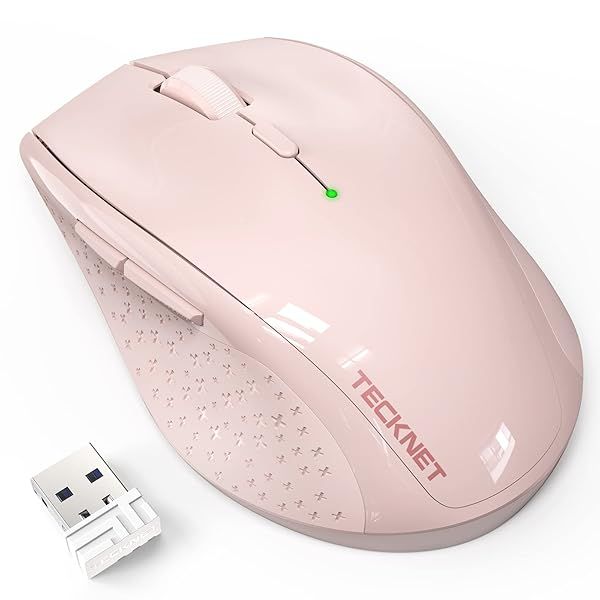 TECKNET Wireless Mouse - 2.4G USB, 4800 DPI, 30-Month Battery, Ergonomic, 6 Buttons - Pink for PC, Chromebook, Mac