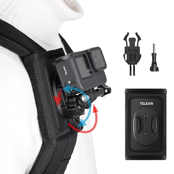 TELESIN 360 Backpack Mount for GoPro & Insta360 - Quick Release Clip Holder for Action Cameras
