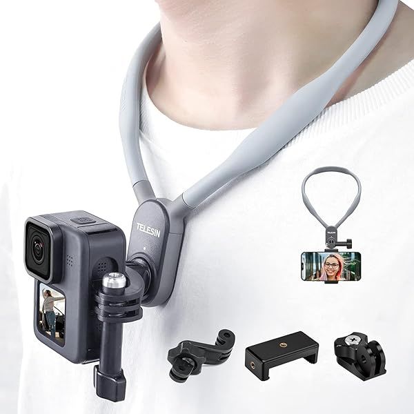 TELESIN Plus Magnetic Neck Mount & Phone Clip for GoPro Hero 13/12/11/10 & Insta360 X3/X4 - Ideal for Action Cameras & Biking