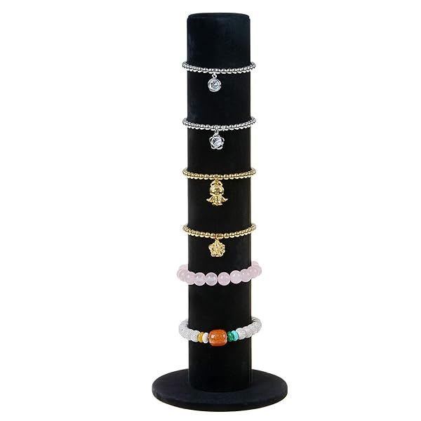 TENINYU Velvet Jewelry Display Stand - Vertical Tower for Bracelets & Scrunchies (Black) - Stylish T-Bar Holder