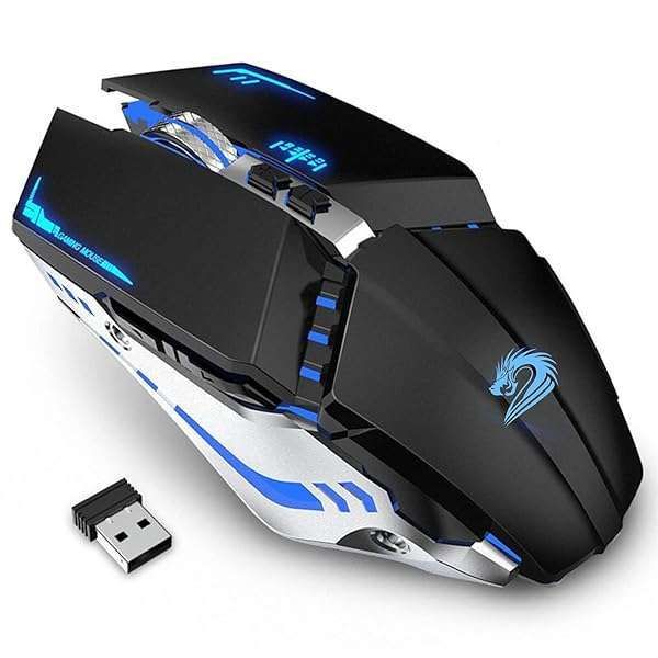 TENMOS T12 Wireless Gaming Mouse - Rechargeable, Silent 2.4G Optical Mice with LED Lights & 7 Buttons for PC & Laptop