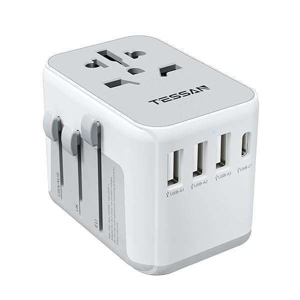Buy TESSAN Universal Travel Adapter: 4 USB Ports, Worldwide Plug for USA, Europe, UK, Australia & More!