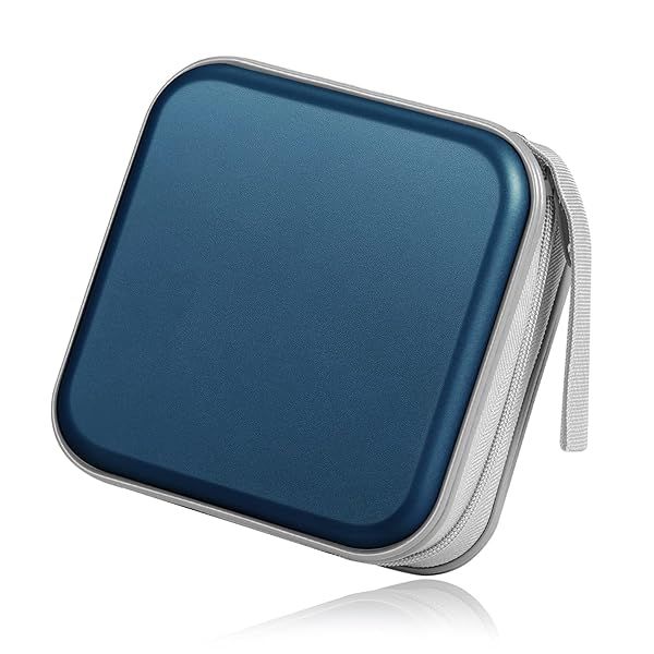 Portable TNP CD Case Holder: 40 Capacity DVD Organizer for Car & Games - Hard Shell Zippered Storage (Dark Blue)