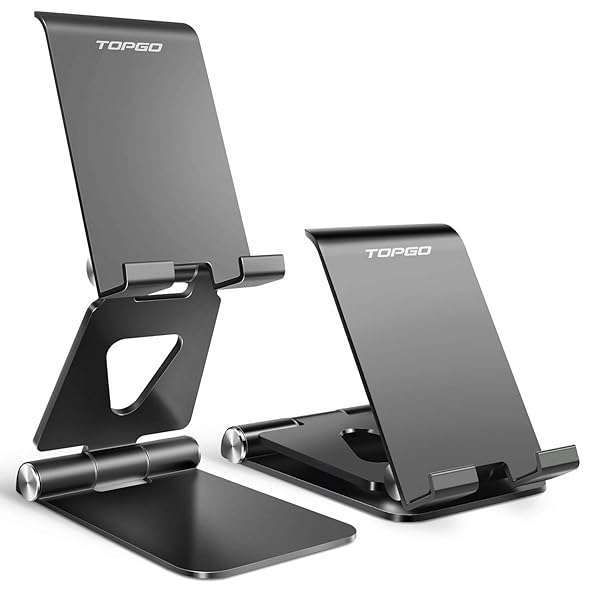 TOPGO Foldable Cell Phone Stand for Desk & Bedside - Compatible with iPhone 14 & Smartphones (Black)