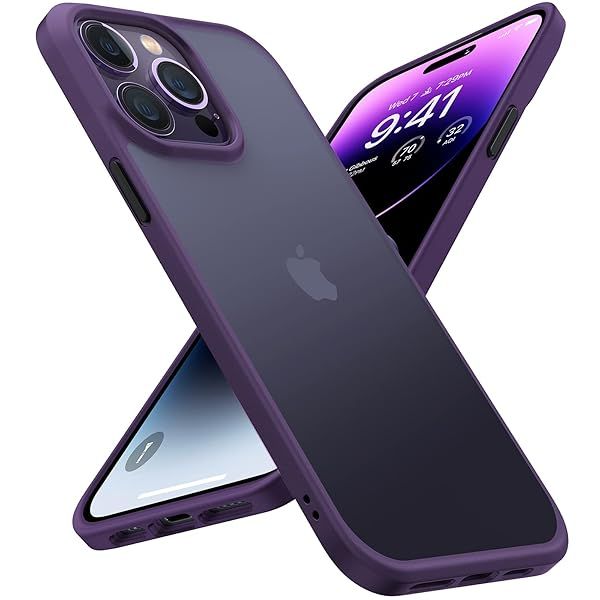 TORRAS iPhone 14 Pro Case: Shockproof, Translucent Matte, Slim & Anti-Fingerprint - Purple Guardian 2022