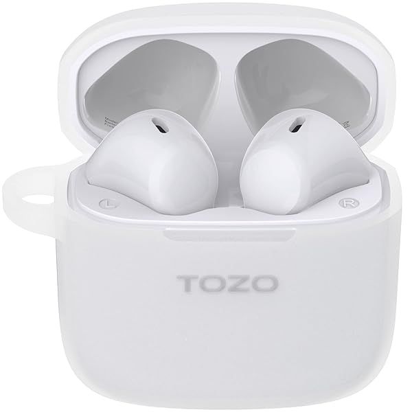 TOZO A3 Silicone Case: Shockproof Soft Skin Cover for Earbuds with LED & Keychain - White