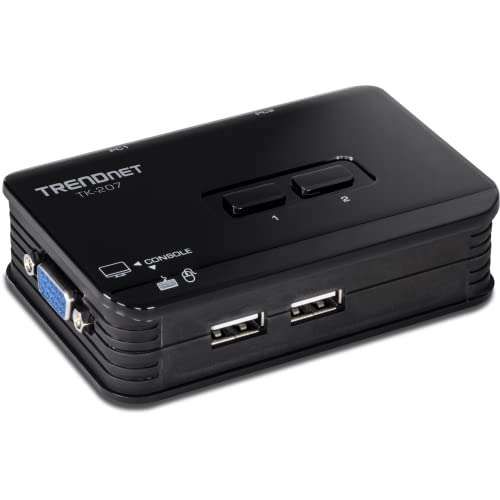 TRENDnet 2-Port USB KVM Switch TK-207K: 2048x1536, Auto-Scan, Windows & Linux Compatible, Hot-Pluggable