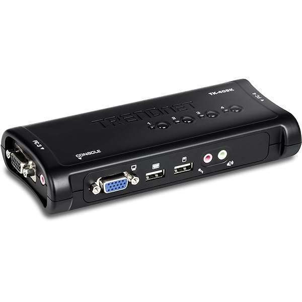 TRENDnet 4-Port USB KVM Switch With Audio, Control Up To 4 Computers, Windows, Linux, Mac OS Compliant, 2048 x 1526 VGA Resolution, Plug and Play, USB Powered, KVM Cables Included, Black, TK-409K
