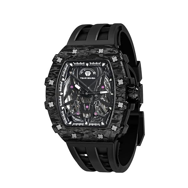 TSAR BOMBA Men's Luxury Skeleton Watch - 50M Waterproof Tonneau Design, Big Face, Cool Silicone Strap