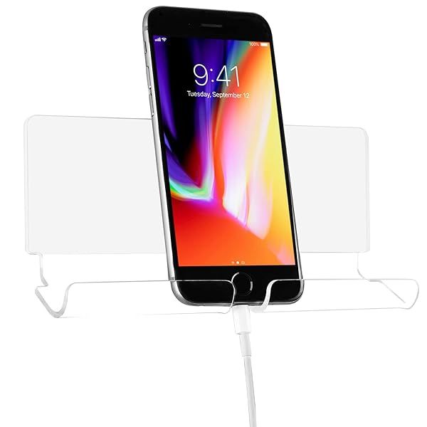 TXEsign Adhesive Wall Phone & Tablet Holder - Stylish Mount for Smartphones & eReaders (Silky White & Transparent)