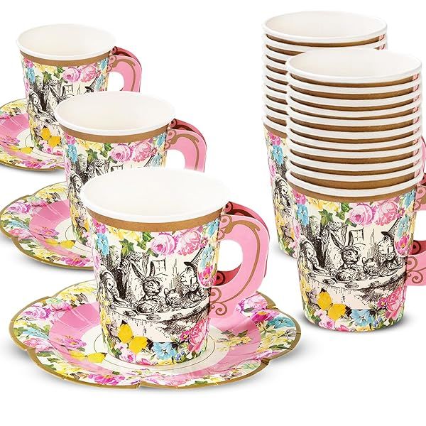 Truly Alice Mad Hatter Party Cup Set - 3 Designs for Tea Parties & Birthdays