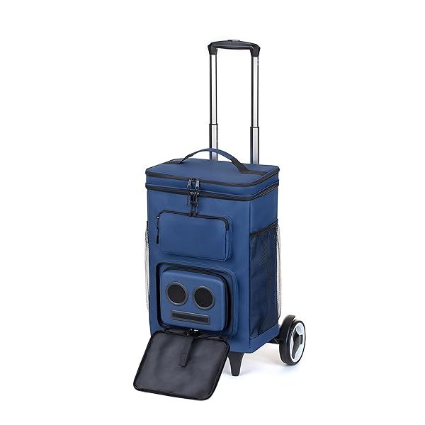Top Rolling Cooler with 20W Bluetooth Speakers for Parties & Camping - Rechargeable, Works with iPhone & Android (Blue)