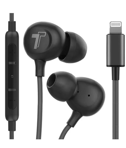 Thore MFi Certified Lightning Earbuds for iPhone 14 Pro Max/13/12/11/XR/Xs - Wired In-Ear Headphones with Microphone (Black)