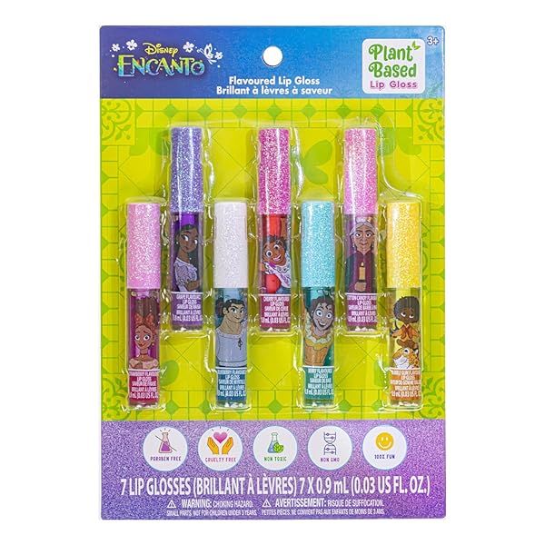Townley Girl Disney Encanto 7 PK Lip Gloss Set | Vegan Kids Makeup for Ages 3+
