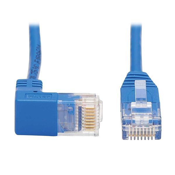 Tripp Lite 7ft Down Angle Cat6 Ethernet Cable - Gigabit Slim UTP Network Patch Cable in Blue