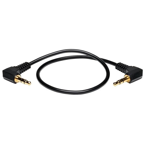 Tripp Lite 3.5mm Mini Stereo Audio Cable (P312-001-2RA) - 1ft Right Angle Plugs, Black | High-Quality M/M Connection