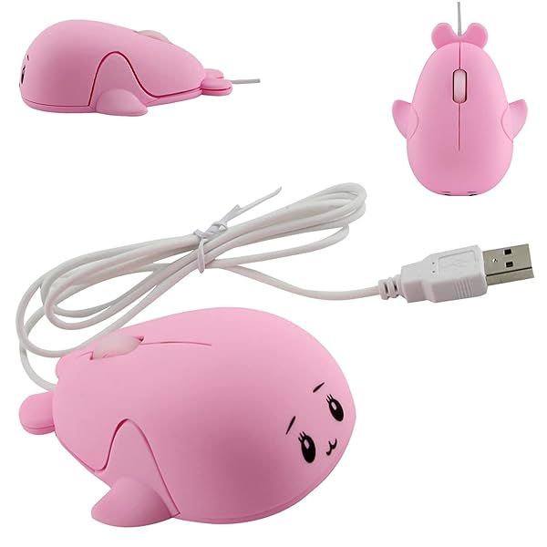 UGpine Cute Baby Dolphin USB Wired Mouse for Kids - 1600 DPI Optical Mini Mice for PC & Laptop (Pink)