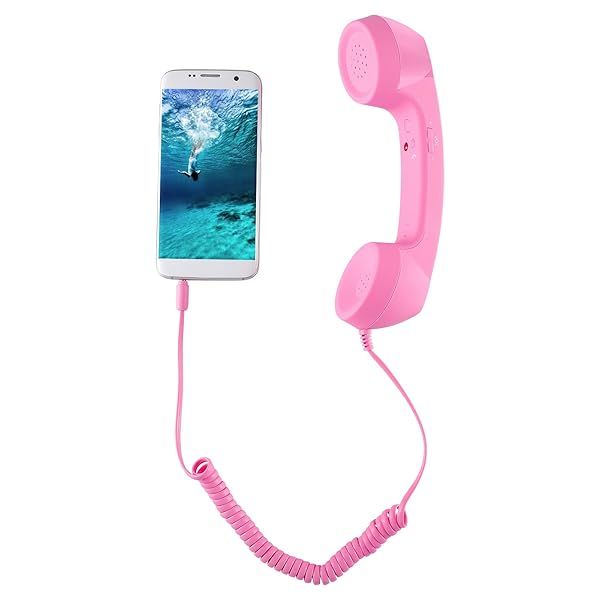 UKCOCO 3.5mm Retro Telephone Handset - Anti-Radiation Pink Receiver for Cell Phones