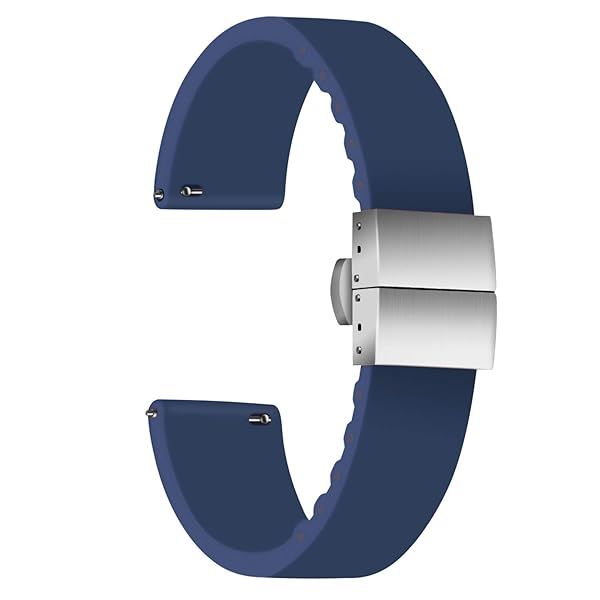 ULLCHRO Waterproof Silicone Watch Strap Replacement - 14mm to 24mm with Stainless Steel Buckle, Navy Blue