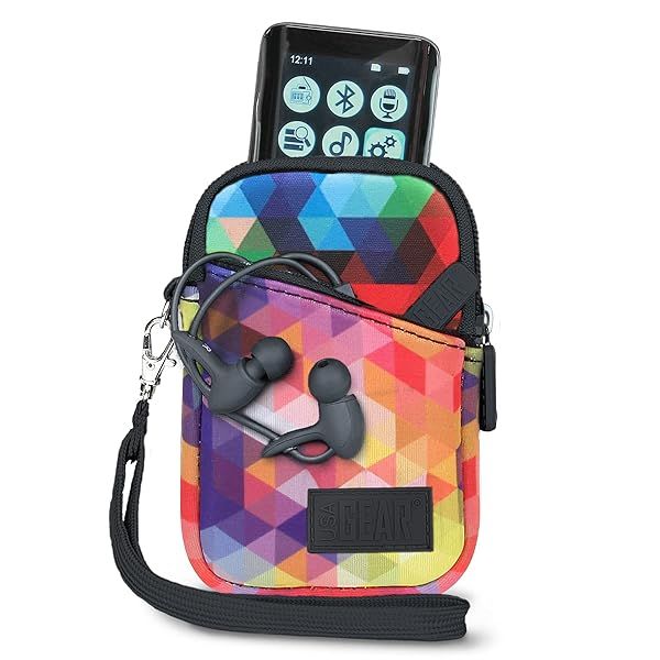 USA Gear MP3 Player Case for iPod Nano & More - Fits Earbuds, Cables, Memory Card - Geometric Design with Wrist Strap & Belt Loop