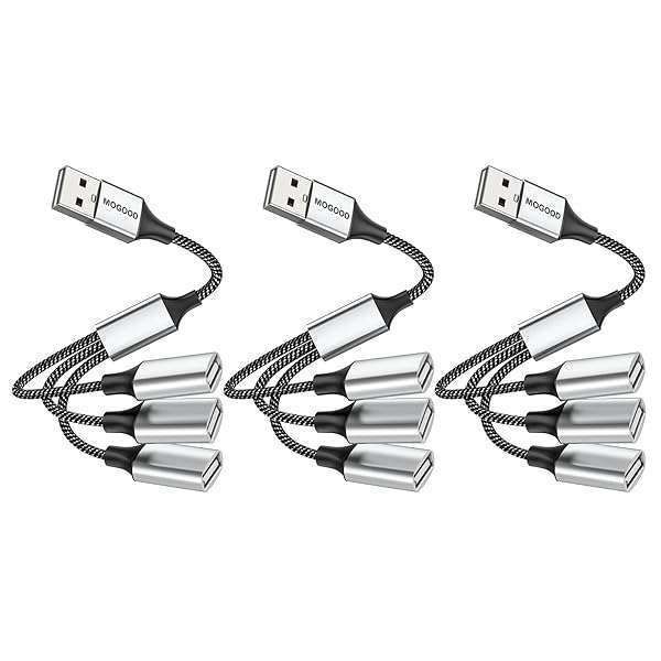 USB 3 Port Splitter Cable - MOGOOD 1 Male to 3 Female USB 2.0 Adapter for Charging & Data Transfer | Laptop & Mac Compatible