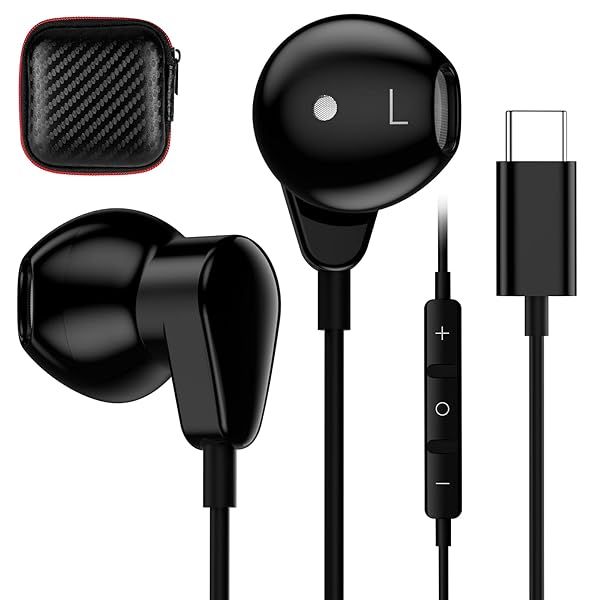USB C Headphones for iPhone 16 Pro Max & Samsung Galaxy - Noise Cancelling Earbuds with Mic Control